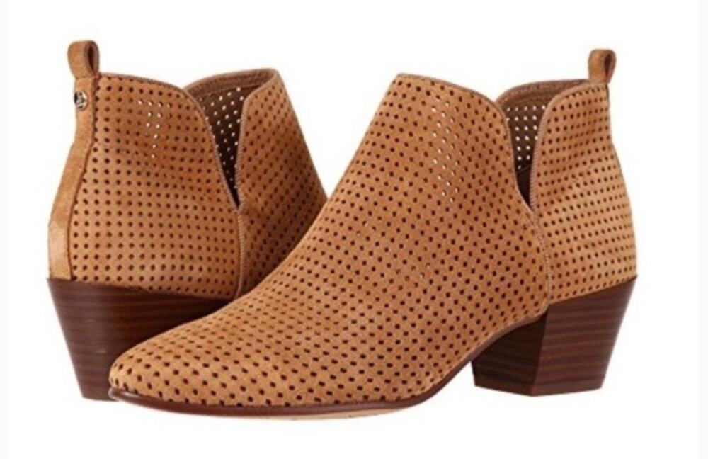 Sam Edelman Camel Rio Booties Perforated Suede Almond Toe Women's Size 6